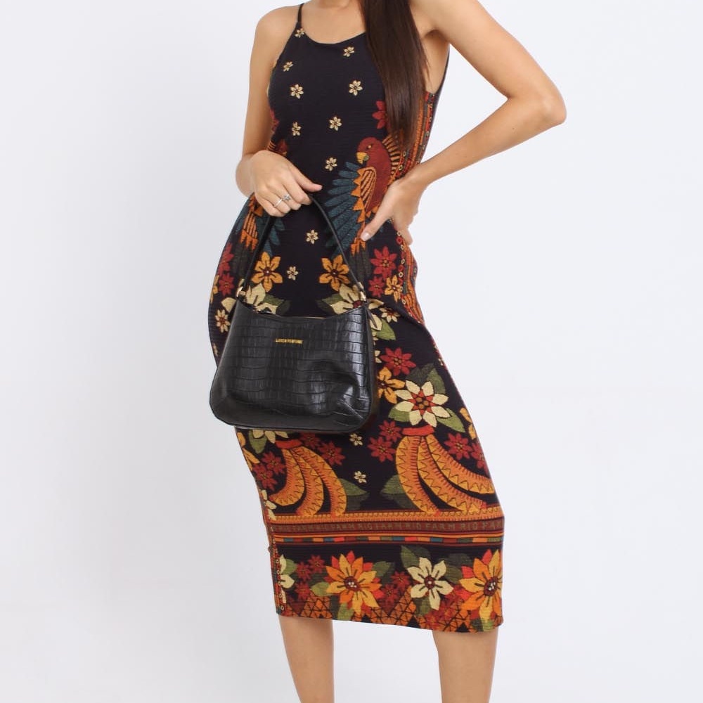 Farm Rio Floral Black Midi Dress